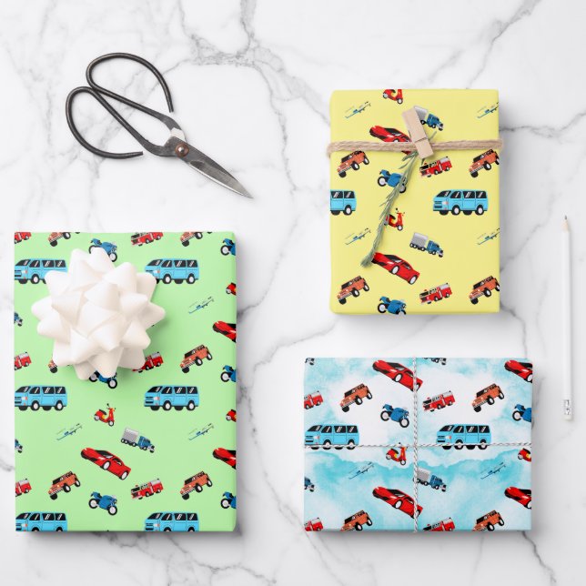 City Vehicles Wrapping Paper Sheets (Front)