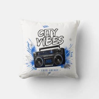City Vibes Rock the Street – Retro Boombox Throw Pillow