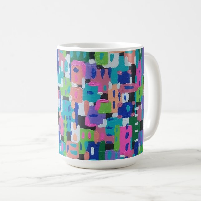 City View at Night Abstract Painting  Coffee Mug (Front Right)