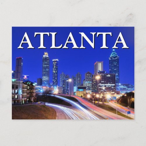 City View at Night  Atlanta Georgia Postcard