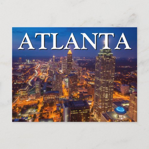 City View at Night  Atlanta Georgia Postcard