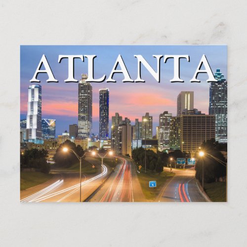 City View at Night  Atlanta Georgia Postcard