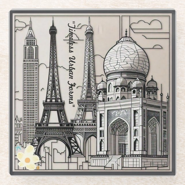 "City Views and Lines" Glass Coaster (Front)