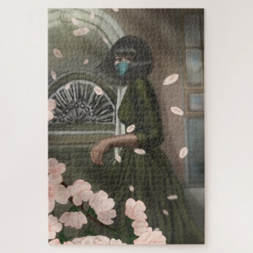 City Walk Girl in a Mask Cherry Blossom Jigsaw Puzzle