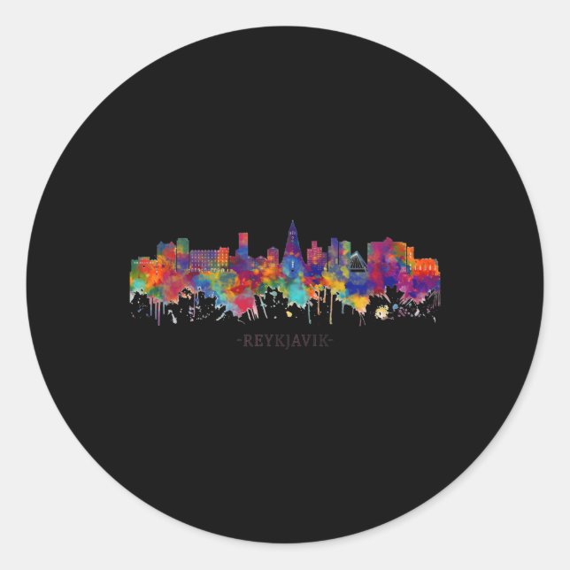 City Watercolor Skyline Home State Reykjavik Classic Round Sticker (Front)