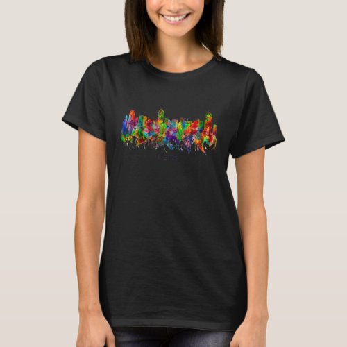 City Watercolor Skyline Home State Souvenir Fresno T_Shirt
