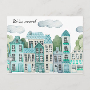 City We've Moved -  New Address Watercolor Door  Announcement Postcard