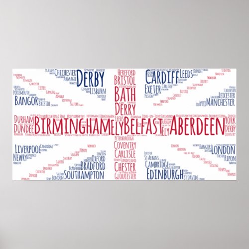 Citys of the United Kingdom Union flag Poster