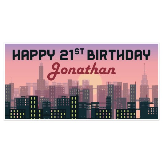 Cityscape 21st Birthday Banner Party Decor (Front)
