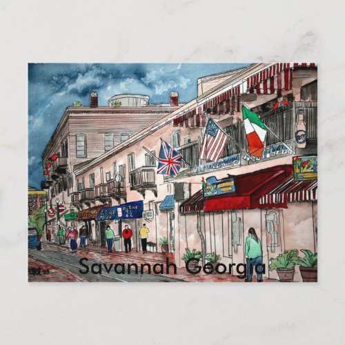 Cityscape architecture historical art Savannah Postcard