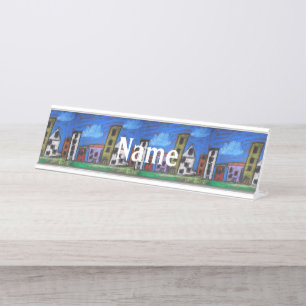 Cityscape Art by Kids Desk Name Plate