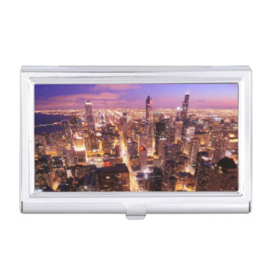 Cityscape at night of Chicago Case For Business Cards