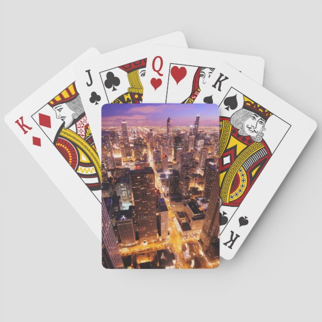 Cityscape at night of Chicago Poker Cards (Back)