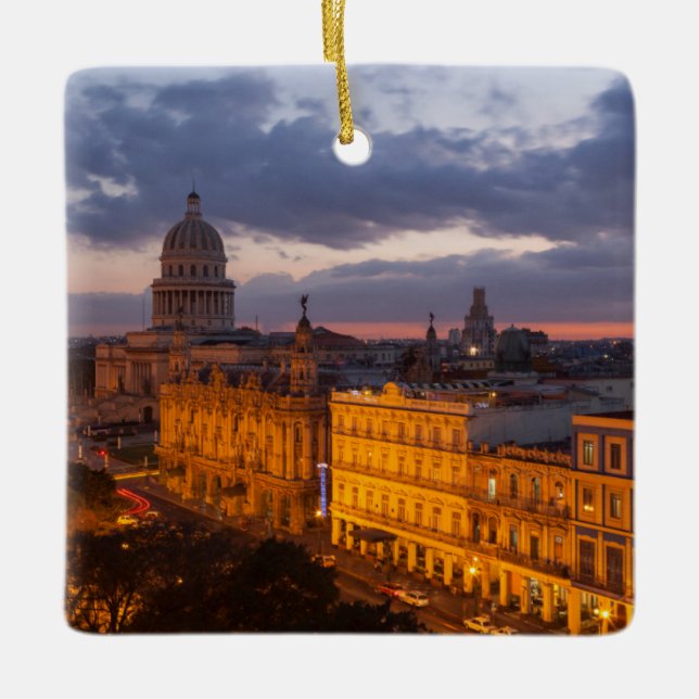 Cityscape at sunset, Havana, Cuba Ceramic Ornament (Front)