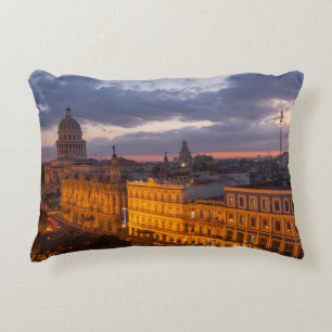 Cityscape at sunset, Havana, Cuba Decorative Pillow