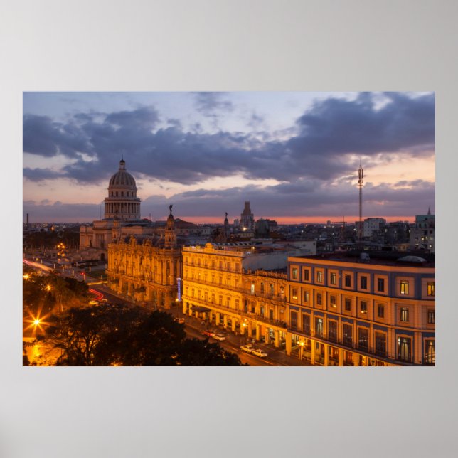 Cityscape at sunset, Havana, Cuba Poster (Front)