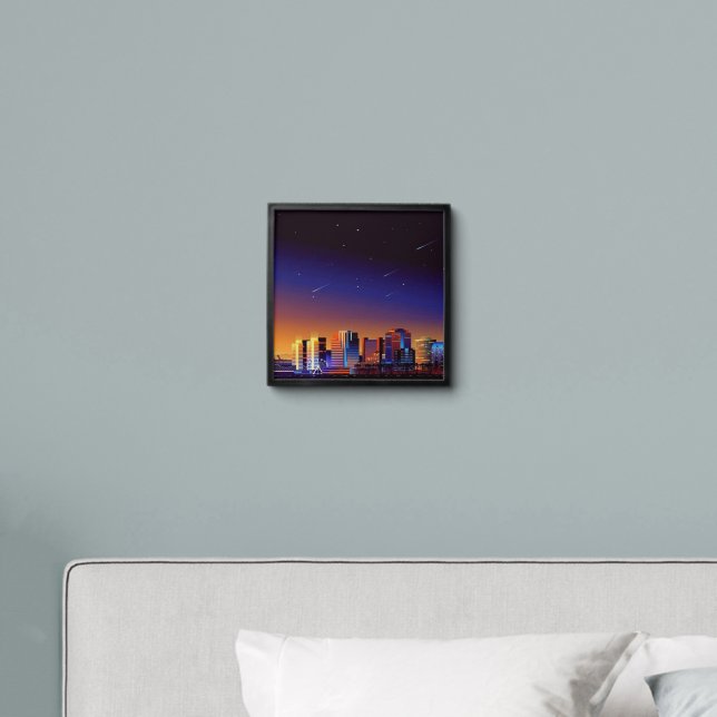 : "Cityscape at Twilight with Shooting Stars"  Des Peel And Stick Photo Tile (Bedroom)