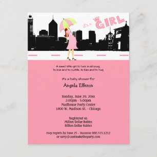 Cityscape Baby Girl Shower Invitation