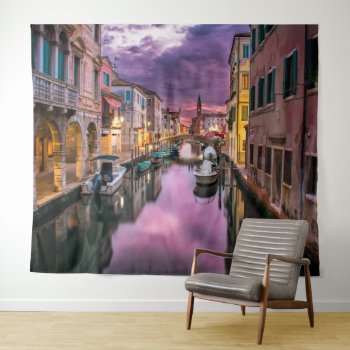 Cityscape Canal At Dusk Tapestry by jetglo at Zazzle
