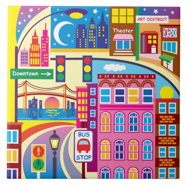 Cityscape Colors Ceramic Tile (Front)