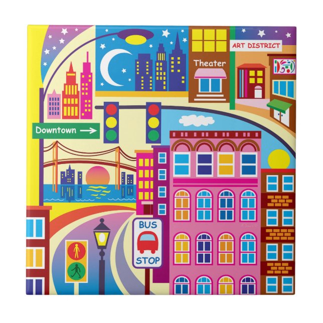 Cityscape Colors Ceramic Tile (Front)