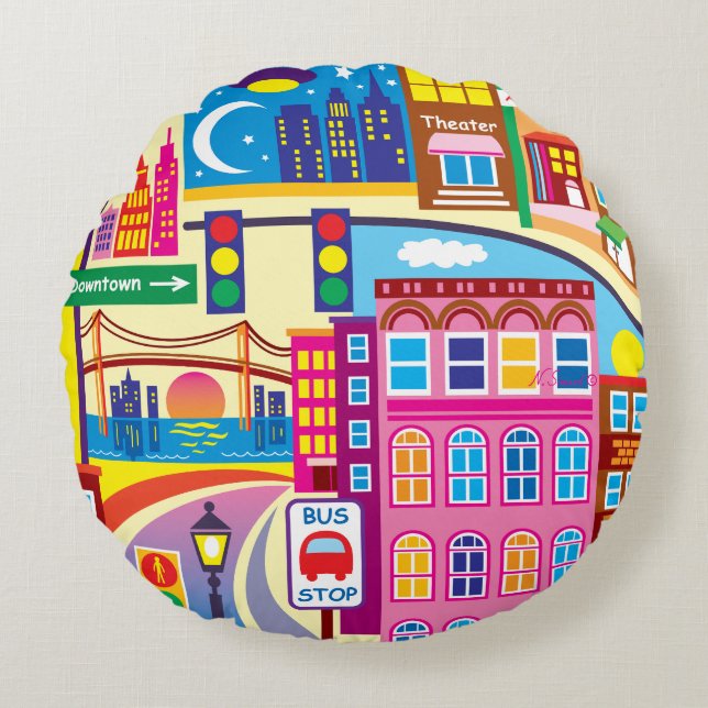 Cityscape Colors Round Pillow (Front)