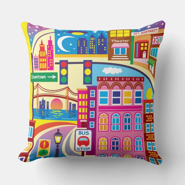 Cityscape Colors Throw Pillow (Front)