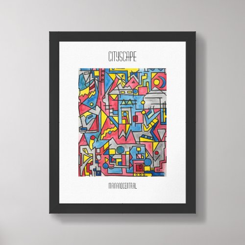 Cityscape-Hand Painted Modern Bauhaus Geometric  Framed Art