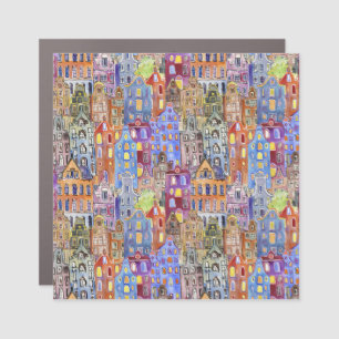 Cityscape houses, seamless urban pattern. car magnet