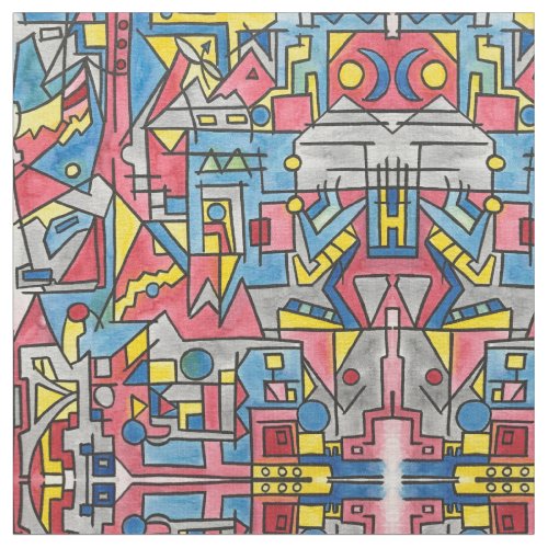 Cityscape-Modern Bauhaus Geometric Pattern Fabric