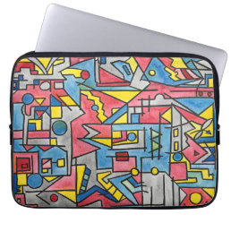 Cityscape-Modern Bauhaus Geometric Watercolor Art Laptop Sleeve