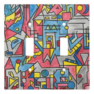Cityscape-Modern Bauhaus Geometric Watercolor Art Light Switch Cover
