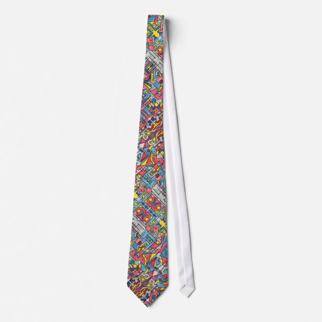 Cityscape-Modern Bauhaus Geometric Watercolor Art Neck Tie (Front)
