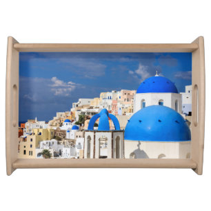 Cityscape of Santorini, Greece Serving Tray