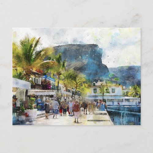 Cityscape Puerto de Morgan at Gran Canaria Paint Postcard