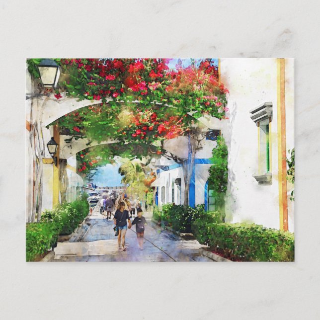 Cityscape Puerto de Morgan at Gran Canaria. Paint. Postcard (Front)