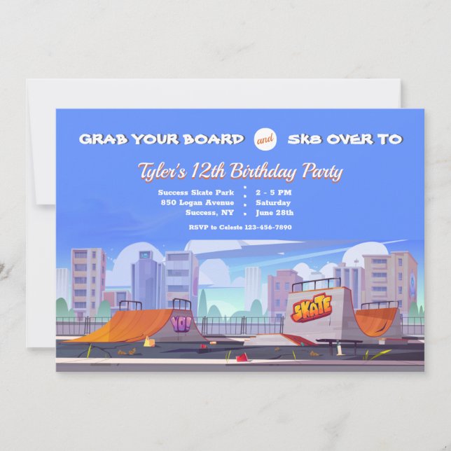 Cityscape Skate Park Birthday Party  Invitation (Front)