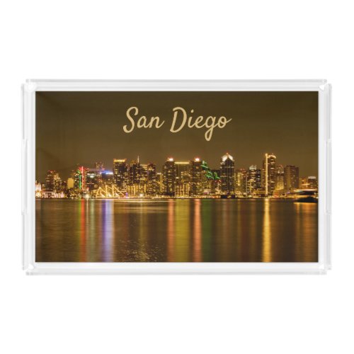 Cityscape Skyline Night California San Diego Acrylic Tray