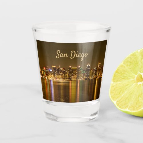 Cityscape Skyline Night California San Diego Shot Glass