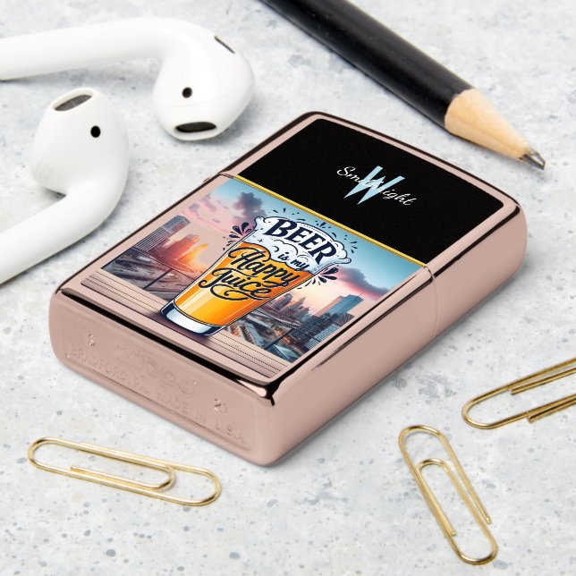 Cityscape Sunset Beer Cheers Zippo Lighter (On Table 2)