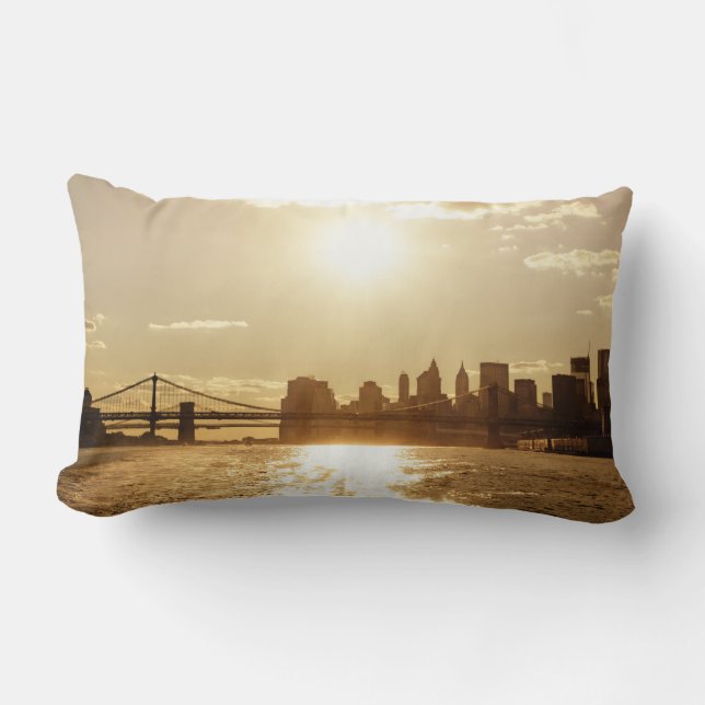 Cityscape Sunset over the New York Skyline Lumbar Pillow (Front)