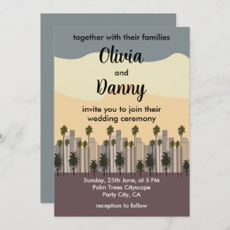 Cityscape Sunset Palm Trees California Wedding
