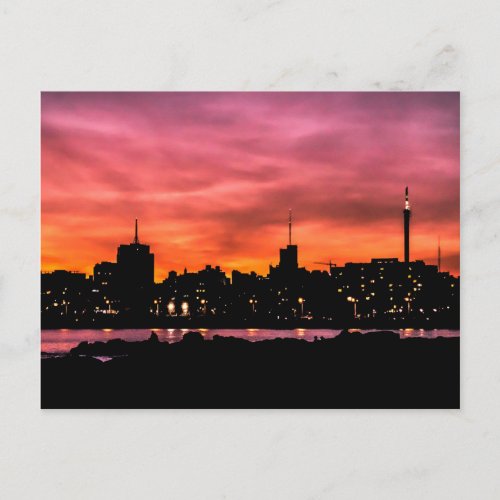 Cityscape Sunset Scene Montevideo Uruguay Postcard