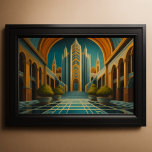 Cityscape View Muted Colors Art Deco Style 3:2 Poster<br><div class="desc">Cityscape View Muted Colors Art Deco Style. The colors are orange,  blue,  rust and bronze. The  aspect ratio is 3:2. It was designed to be printed as 36"×24",  30"x20",  or 24"×16"</div>