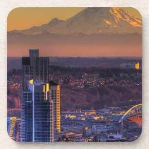 Cityscape view of Seattle downtown, football Beverage Coaster