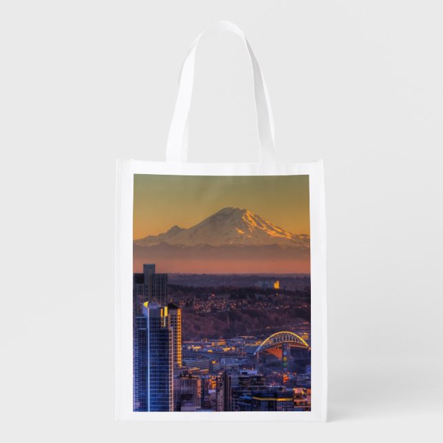 Cityscape view of Seattle downtown, football Grocery Bag (Front)