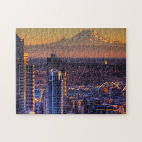 Cityscape view of Seattle downtown football Jigsaw Puzzle