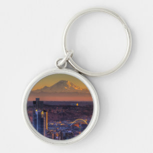 Cityscape view of Seattle downtown, football Keychain