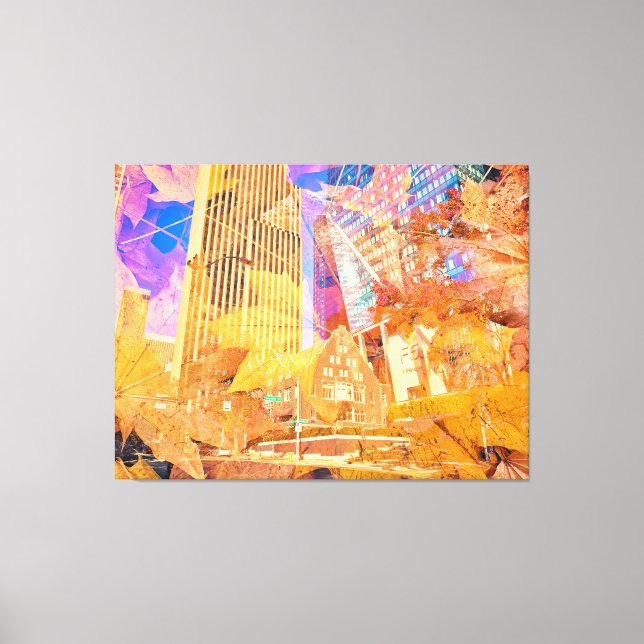 Cityscape with Autumn Leaves Overlaid Abstract Canvas Print (Front)