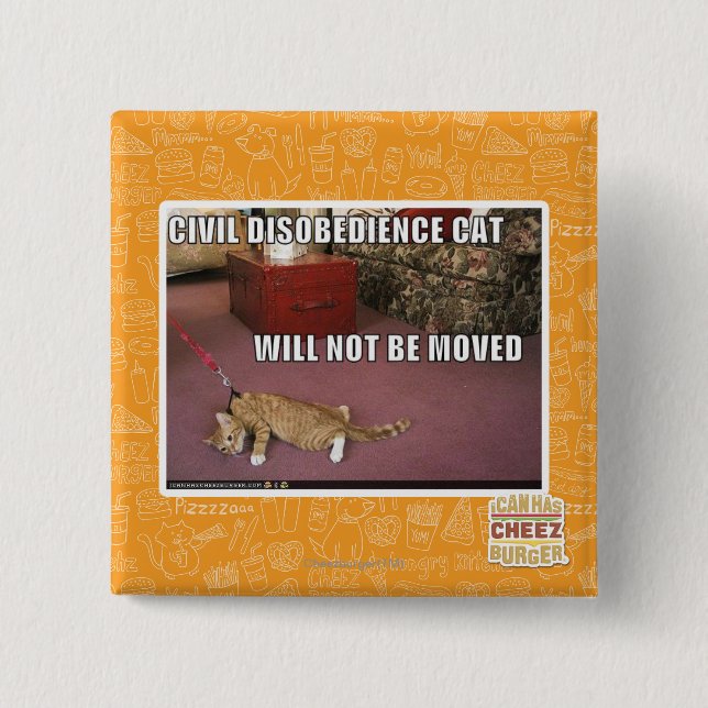 Civil Disobedience Cat Pinback Button (Front)